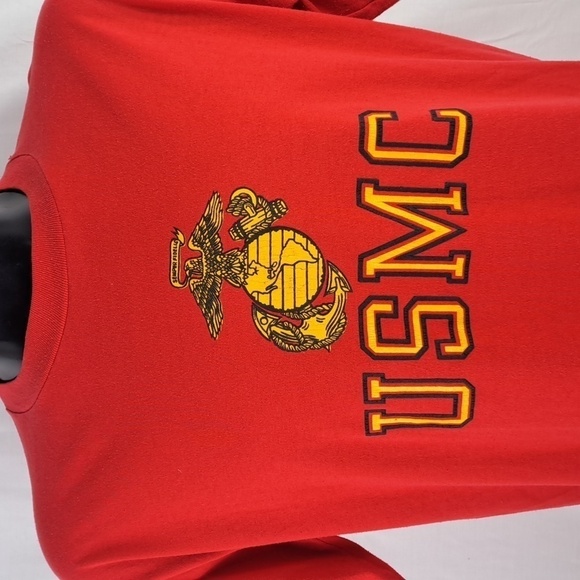 Vintage USMC globe and anchor red casual military red & gold LG t-shirt - Picture 1 of 4